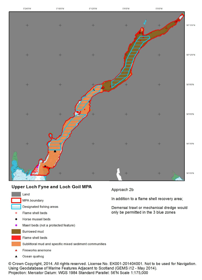 Figure P6: Demersal trawl and mechanical dredge designated fishing areas in Upper Loch Fyne under Approach 2b