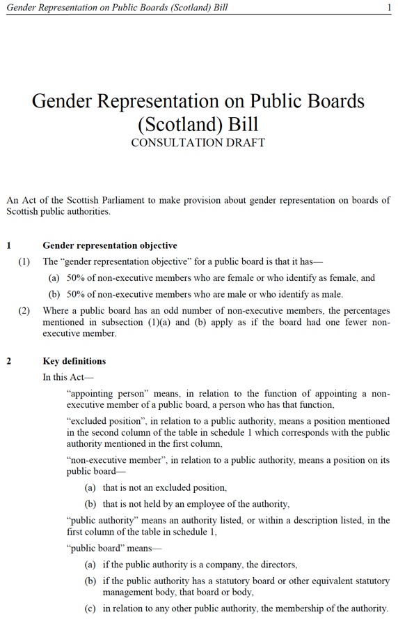 Draft Gender Representation on Public Boards (Scotland) Bill 