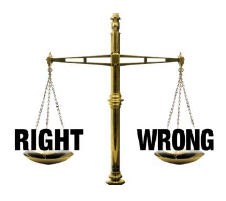 Scales weighing what is right and wrong