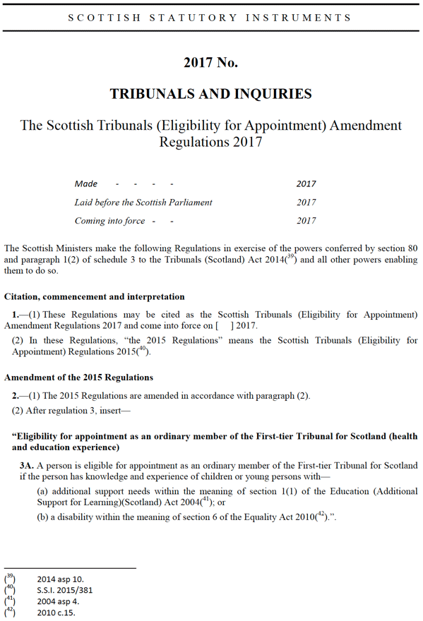 Draft Regulations Setting out Eligibility Criteria for Membership of the First-Tier Tribunal for Scotland Health and Education Chamber