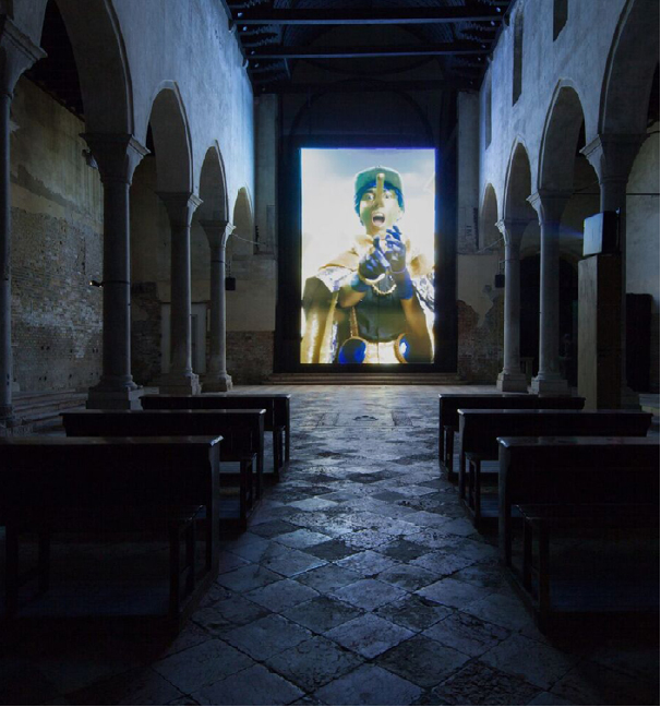 Installation view, Rachel Maclean, Spite Your Face, 2017. Courtesy Scotland + Venice. Commissioned by Alchemy Film & Arts in partnership with Talbot Rice Gallery and the University of Edinburgh Credit: Photographer – Patrick Rafferty