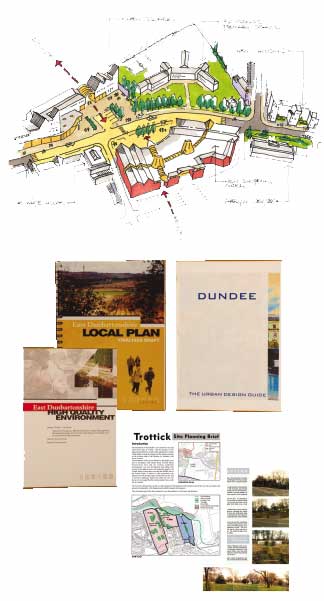Examples of design policies in a local plan, a design guide and site planning briefsNeigbourhood centre sketch drawing, Edinburgh 