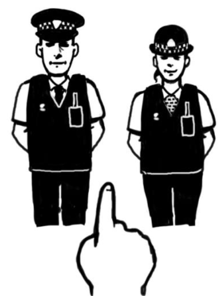 A hand pointing between a male and female Police officer, about to choose one of them