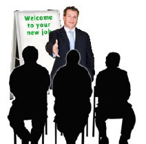 A man welcoming people to a new job.