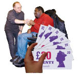 Money and a person being given social care.