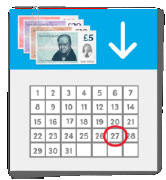 A calendar showing the date when a payment will arrive