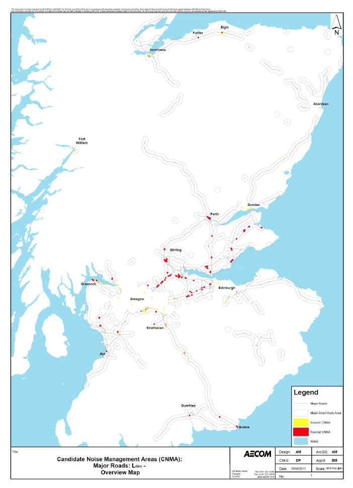 Appendix 1 - Round 2 Noise Mapping locations along with comparison of Major Road and Rail CNMA locations for END Round 1 and Round 2