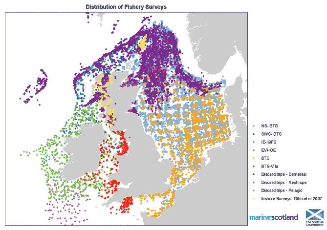Figure 1: Distribution of fishery surveys used to collate juvenile fish data