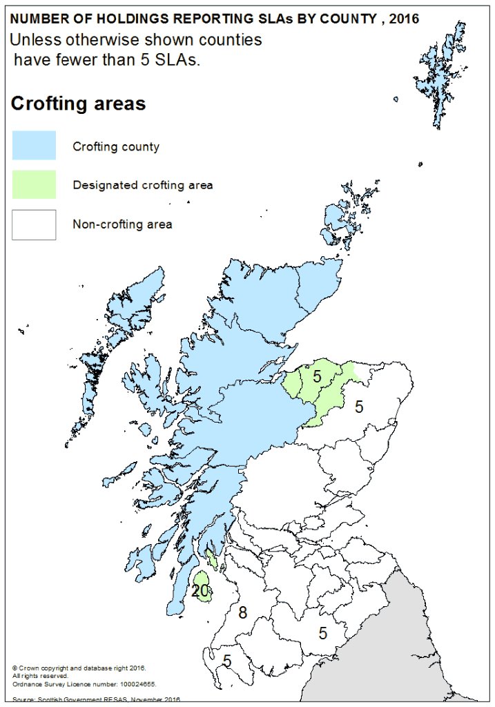 Map of location of Small Landholdings in Scotland (2016) 