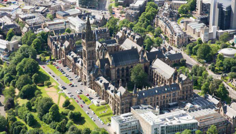 Aerial view of Glasgow University, West End 