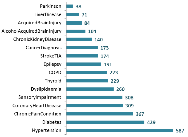 Patients by most common physical health conditions (Adults aged 18+)